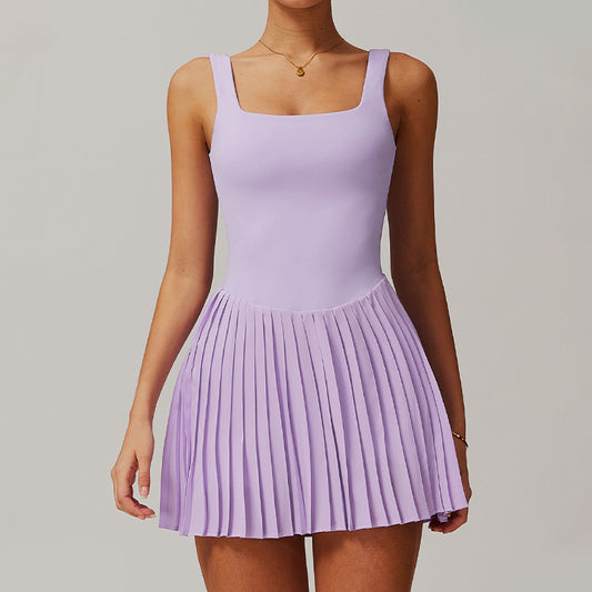 Anti-exposure pocket pleated sports tennis dress