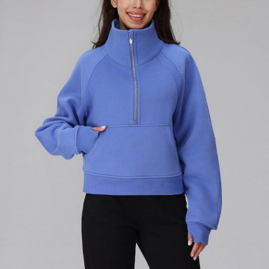 Half zipper thickened warm loose sweatshirt jacket