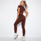 Knitted solid color sports bra + Legging 2-piece set