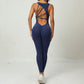 Wide shoulder strap back hollowed out sports jumpsuit