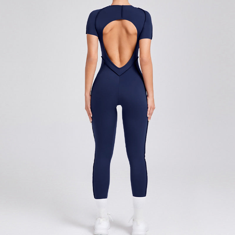 Short-sleeved backless leggings bodysuit