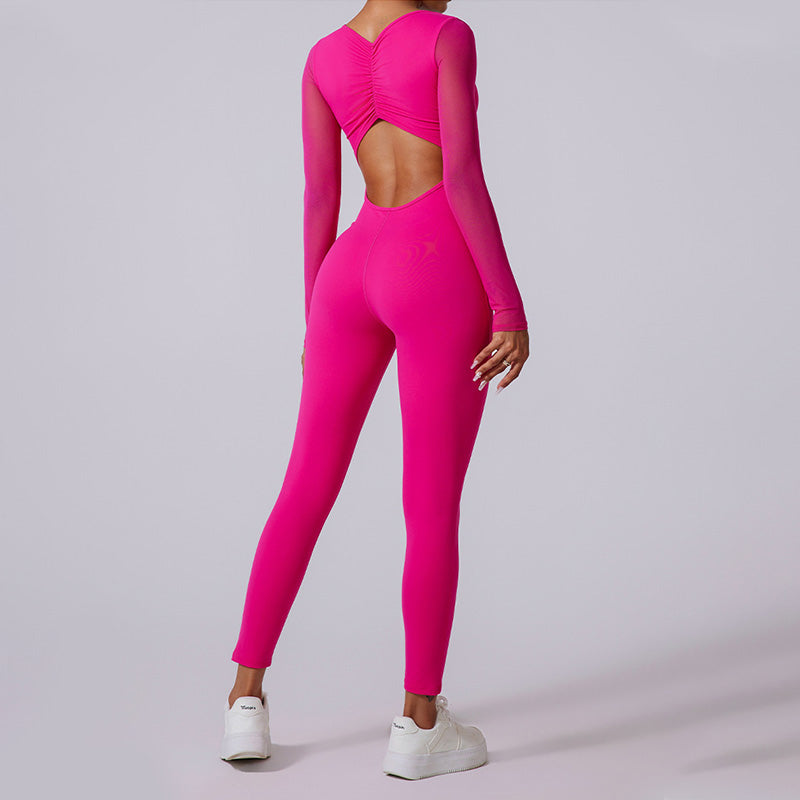 Backless Mesh integrated long sleeved jumpsuit