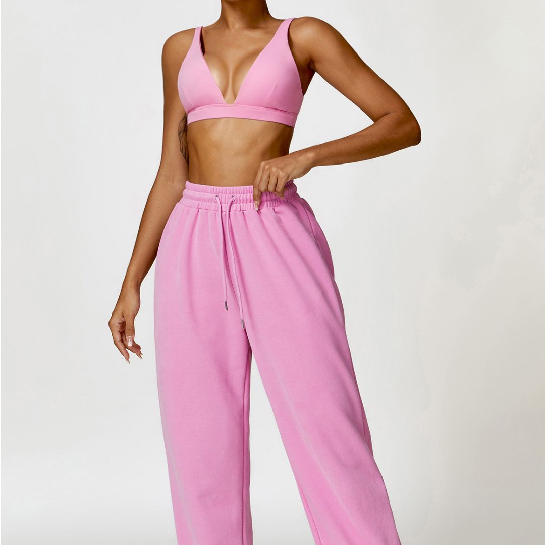 Triangle cup sports bra & jogging bottoms 2-piece set