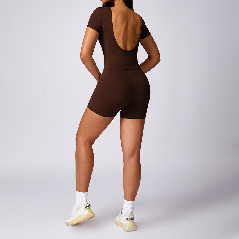 Backless short-sleeved top & tight shorts sets