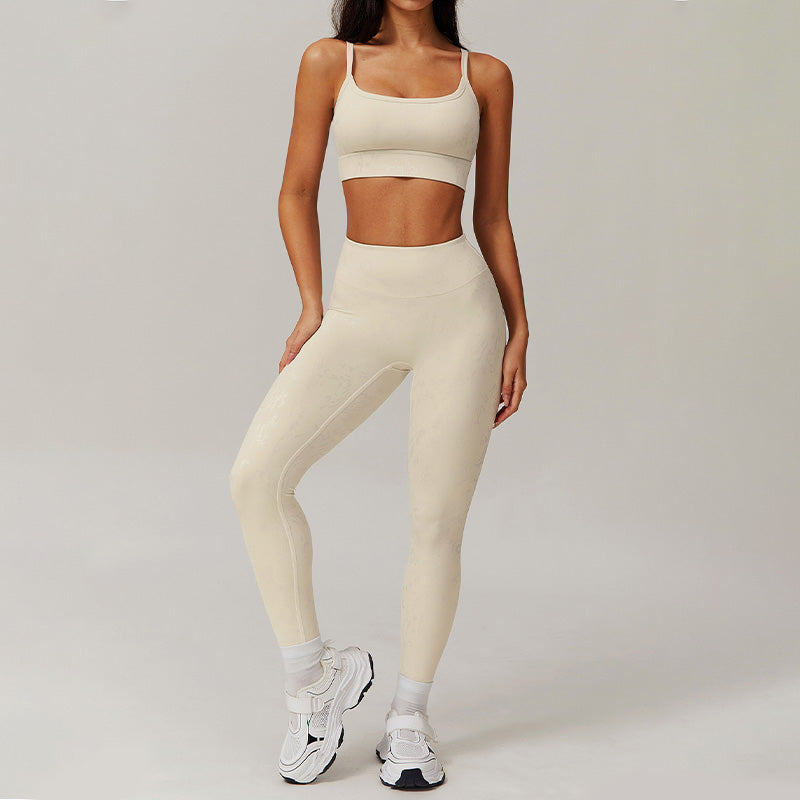 gold stamping Thin straps sports Bra + High-waist leggings 2-piece set