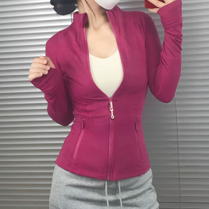 Slimming gold zipper and stand collar Fitness Jacket