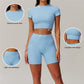 Quick-Dry Short sleeve sports crop top + High-waist shorts 2-piece set