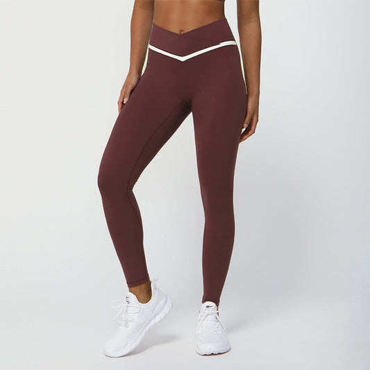 Contrasted Color cross V-waist tight sports leggings