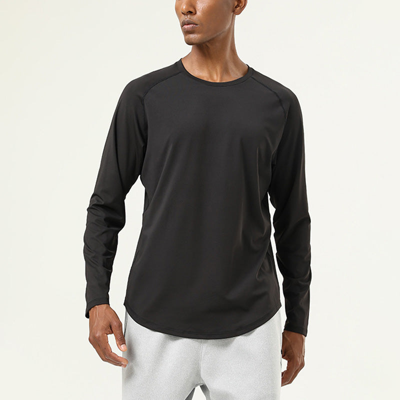 Men's solid color round neck long sleeved sports top