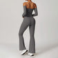 Brushed Off Shulder Long Sleeve Tube Top & High-Waist Flared Leg Pants Sets