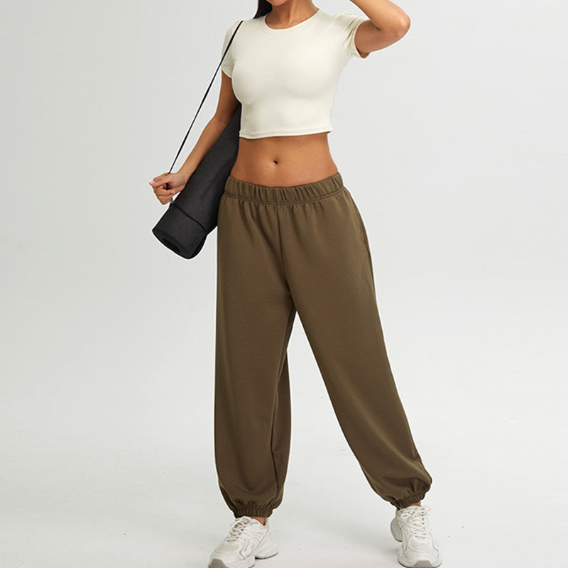 short sleeve crop top + Elastic Leg Sweatpants 2-piece Set