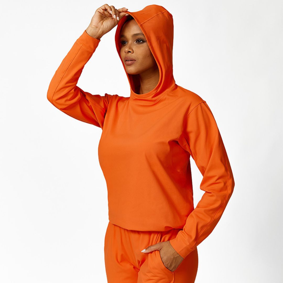 Solid color hooded sweatshirt Top