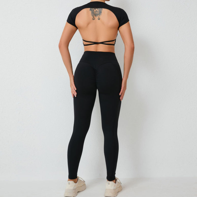 New crossover tight running two-piece sports set