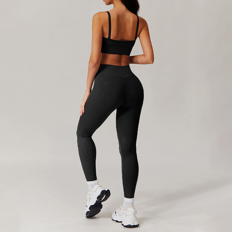 gold stamping Thin straps sports Bra + High-waist leggings 2-piece set