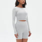 Seamless Sports Long Sleeve Top + High-Waisted Shorts Set