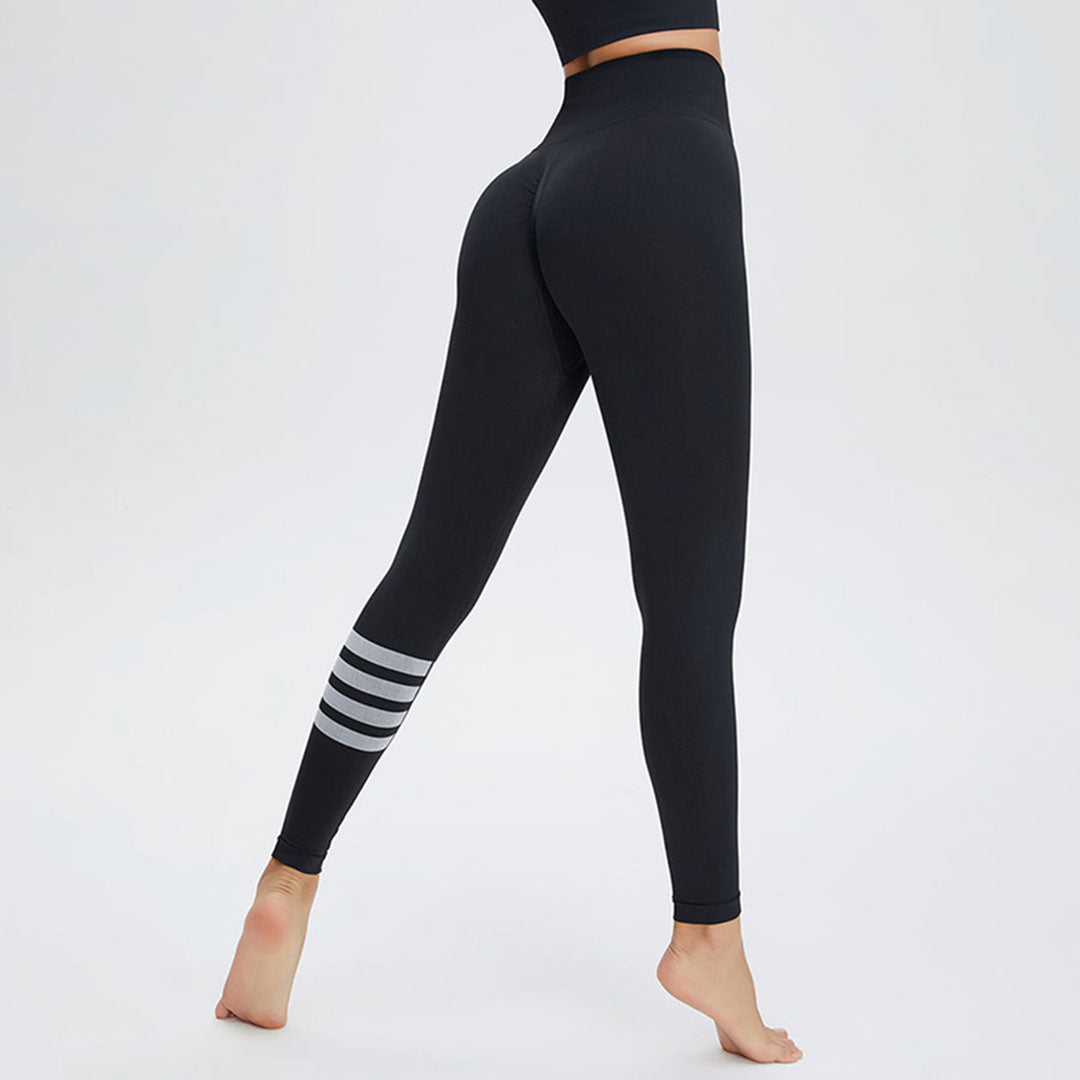 Leggings de yoga de sport rayés au mollet taille haute