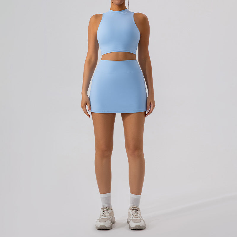 High-neck, breathable gym top & skirt sets