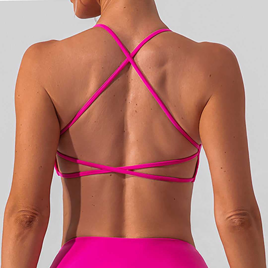 Back crossed thin shoulder strap yoga training bra