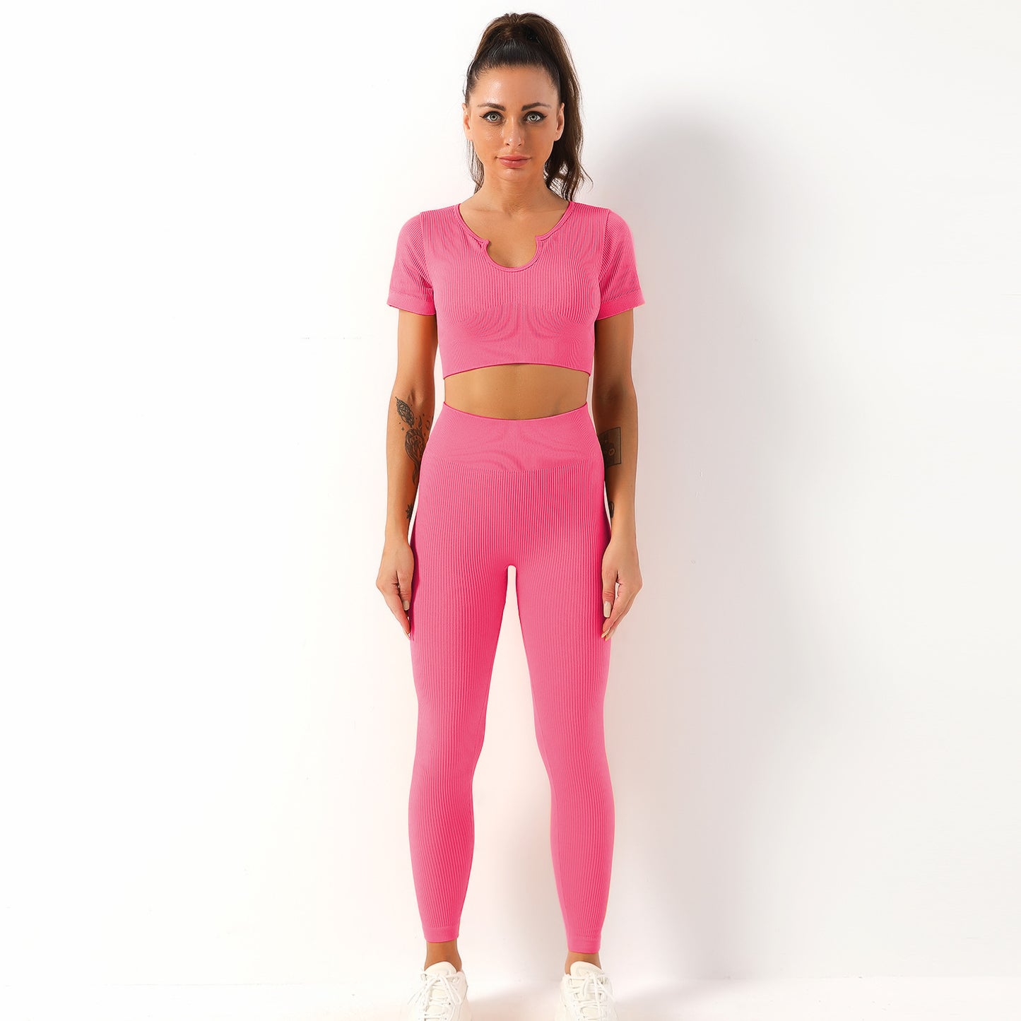 Ensemble 2 pièces soutien-gorge de sport côtelé + legging sans couture