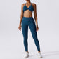 Solid bottom crossover bra + leggings 2-piece set