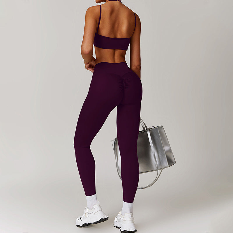 Quick-Dry halter double straps sports Bra + High-waist leggings 2-piece set