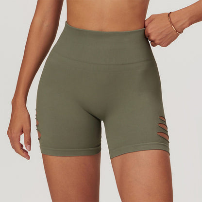 Ultra-Soft Seamless High Waist Ripped Hole Shorts