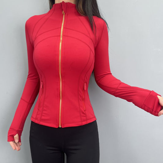 Slimming gold zipper and stand collar Fitness Jacket