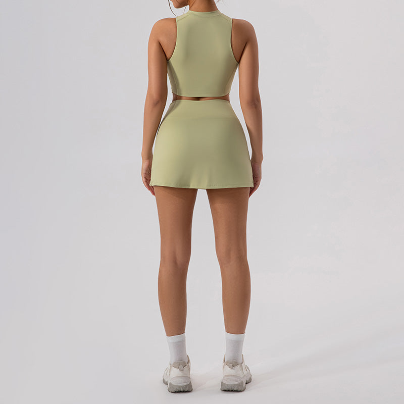 High-neck, breathable gym top & skirt sets