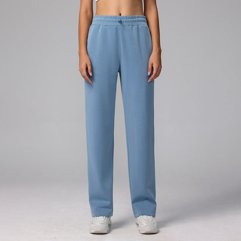 High Waisted Loose Drawstring Straight Leg Full-Length Pants