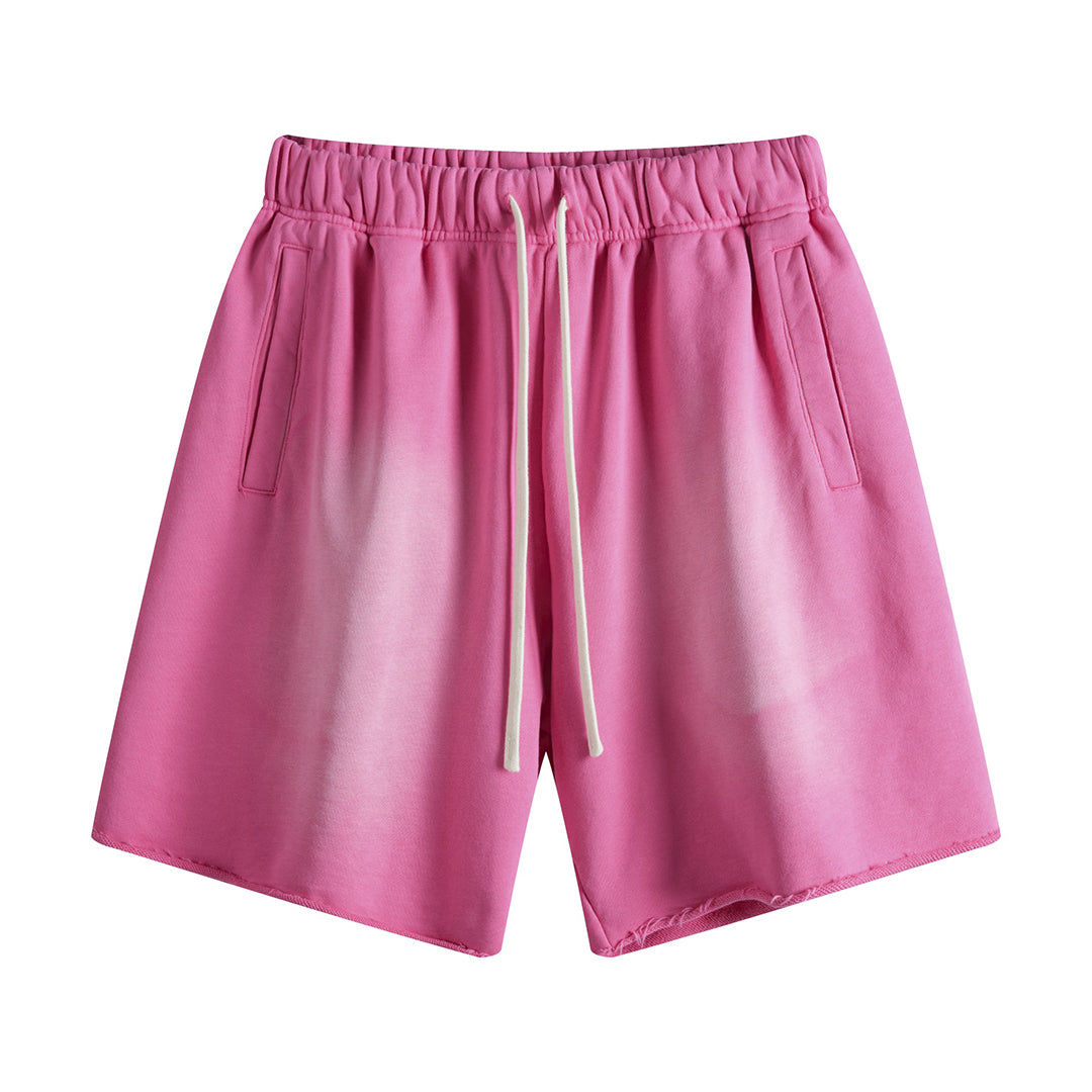 Solid color washed drawstring casual shorts