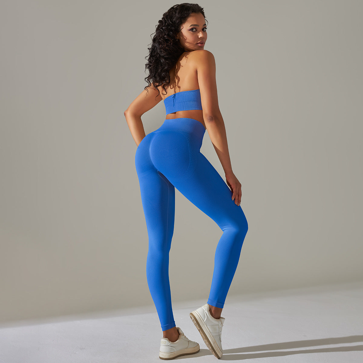 Ensemble 2 pièces soutien-gorge de sport dos nu de couleur unie sans couture + leggings de sport