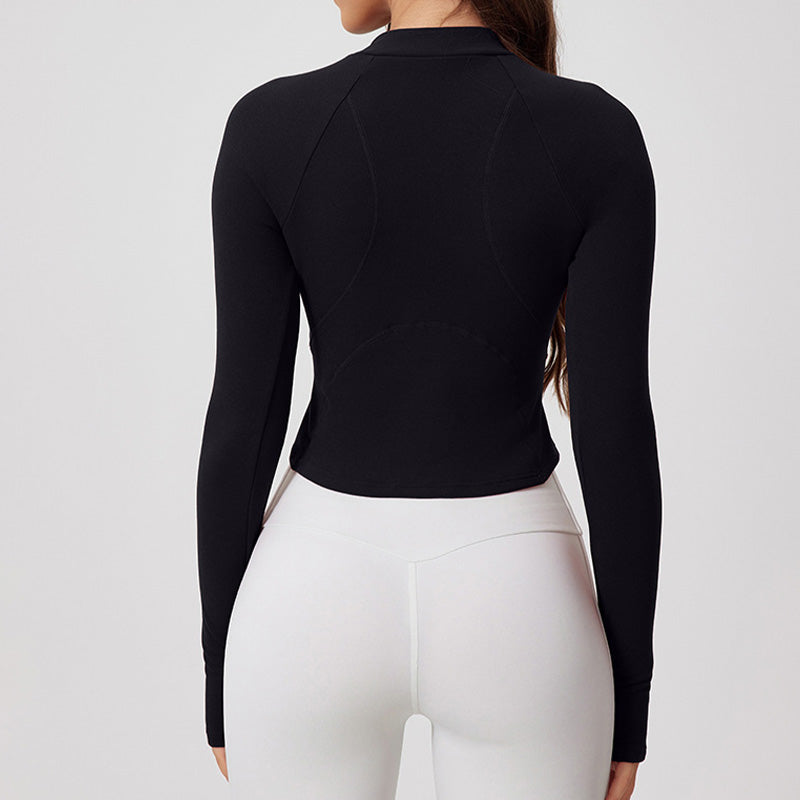 Brushed long sleeve half zipper sports top