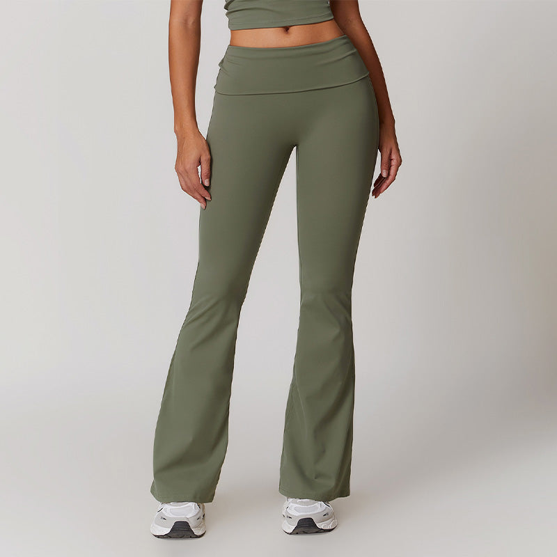 Breathable Folding Waist Flare Leg Pants