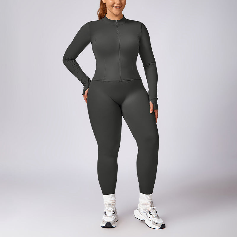 Plus Size Quick Dry Zip-Up Sports Long Sleeve + legging 2-piece set