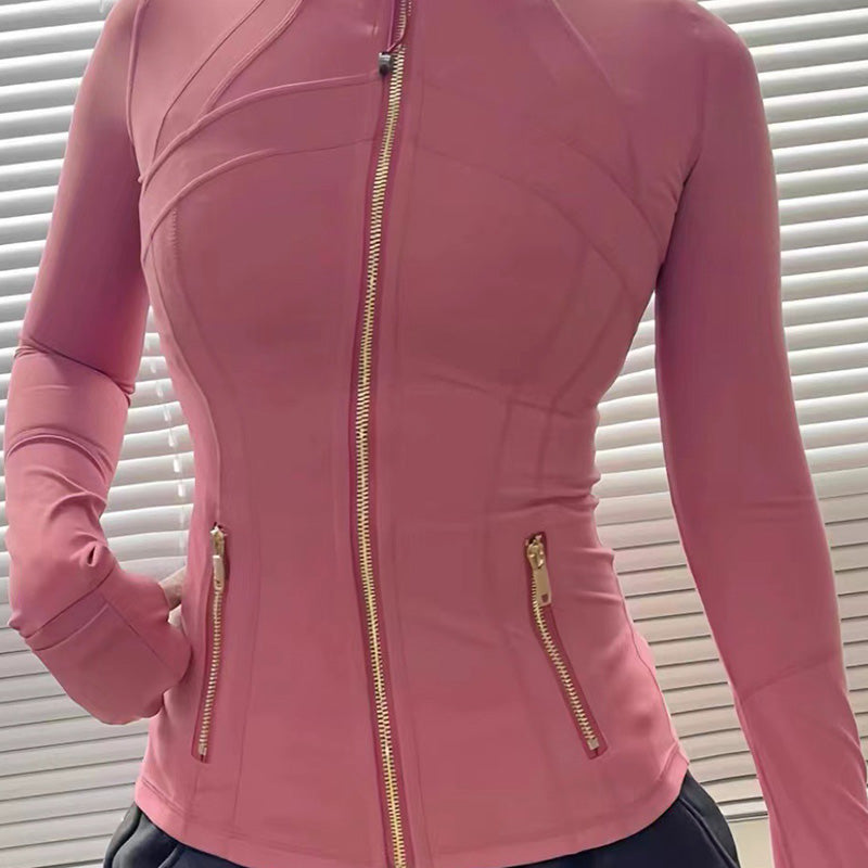 Slimming gold zipper and stand collar Fitness Jacket