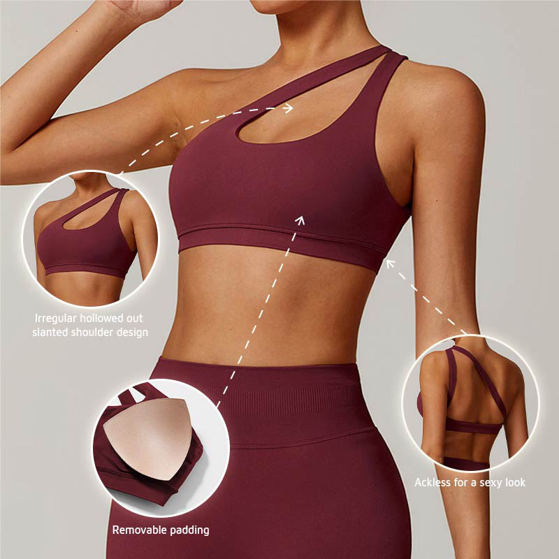 Seamless one shoulder Hollow out Fitness Bra