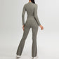 Half zipper long sleeve sports top + Flared Leg pants 2-piece set