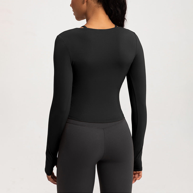 Sliming Solid Color Long Sleeve Fitness Yoga Top