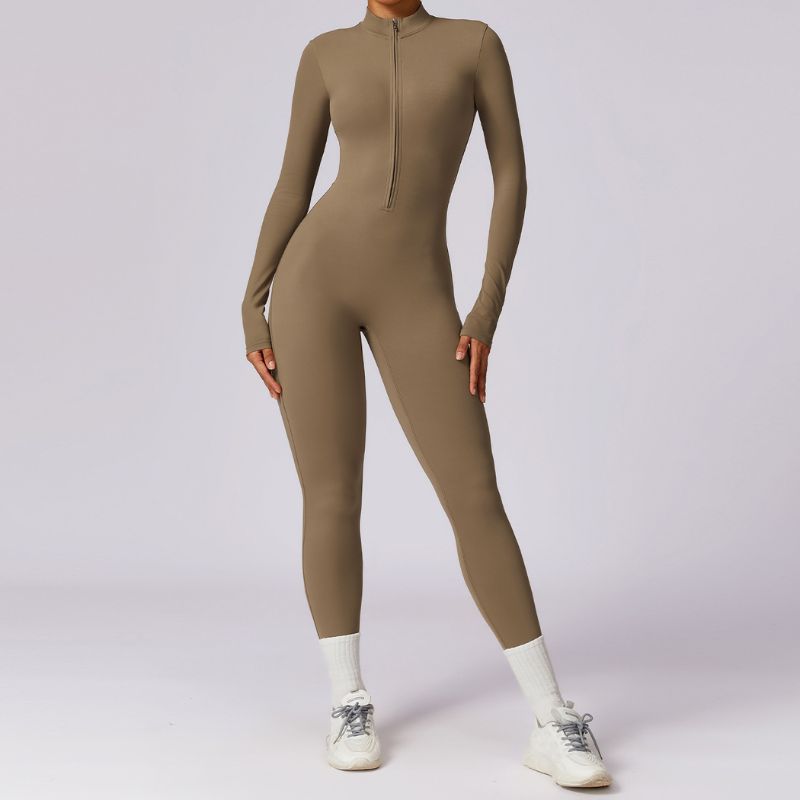 Long sleeve zipper fitness bodysuit