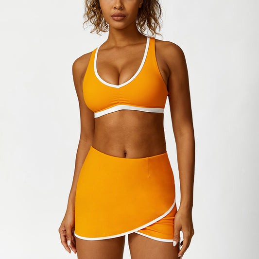 Ultra-Soft Cross Back Gym Bra + Skirts Yoga Set