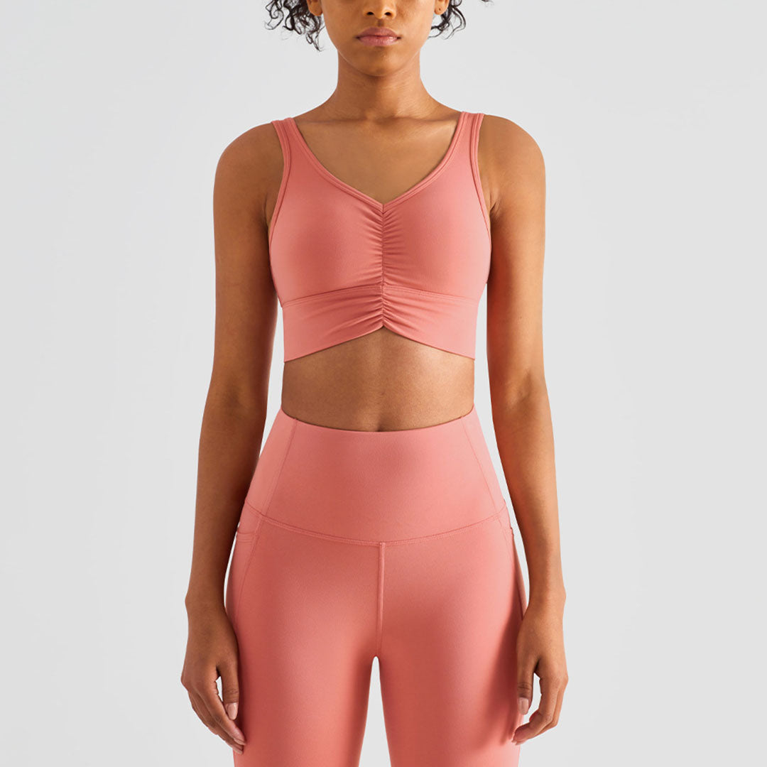 Solid color pleated sports bra