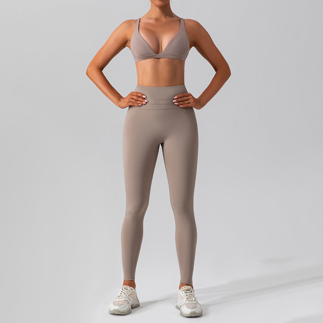 Quick-drying high waist fitness 2-piece suit