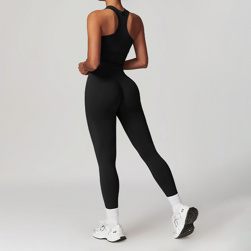 Seamless Racerback Threaded Sports Tank Top + Legging Set