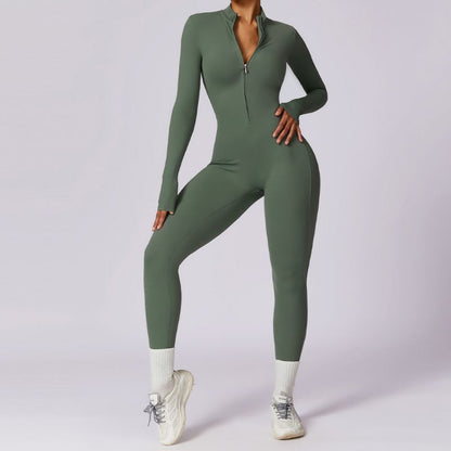 Long sleeve zipper fitness bodysuit