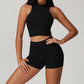 Solid Color Wide Strap Sports Tank Top + Shorts 2-piece Set