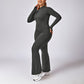 Plus Size Quick Dry Zip-up Sports Long Sleeve + Flared Leg Pant 2-piece set