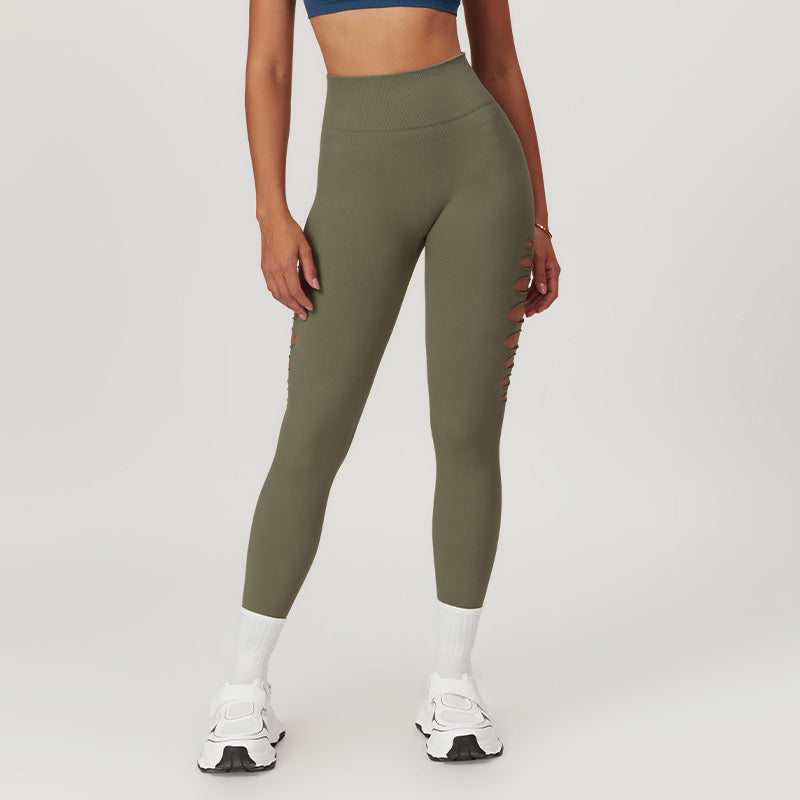 Seamless High Waist Ripped Hole Sports Leggings