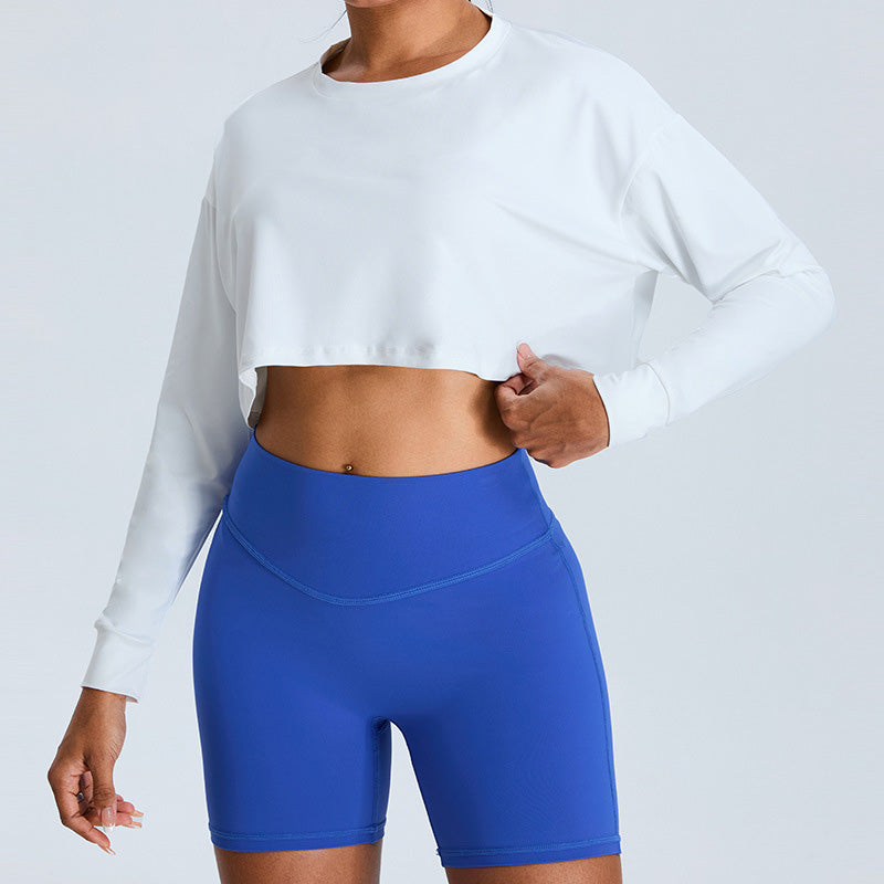 Round neck casual loose cropped fitness long sleeve top