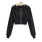 Casual Drawstring Zip Cropped Sports Hooded Jacket