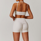 Nude halter double straps sports Bra + High-waist shorts 2-piece set